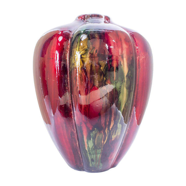 Vases Red Vase - 9'.75" X 9'.75" X 11'.75" Red, Green, Bronze Ceramic Foiled & Lacquered Sculpted Gourd Vase HomeRoots