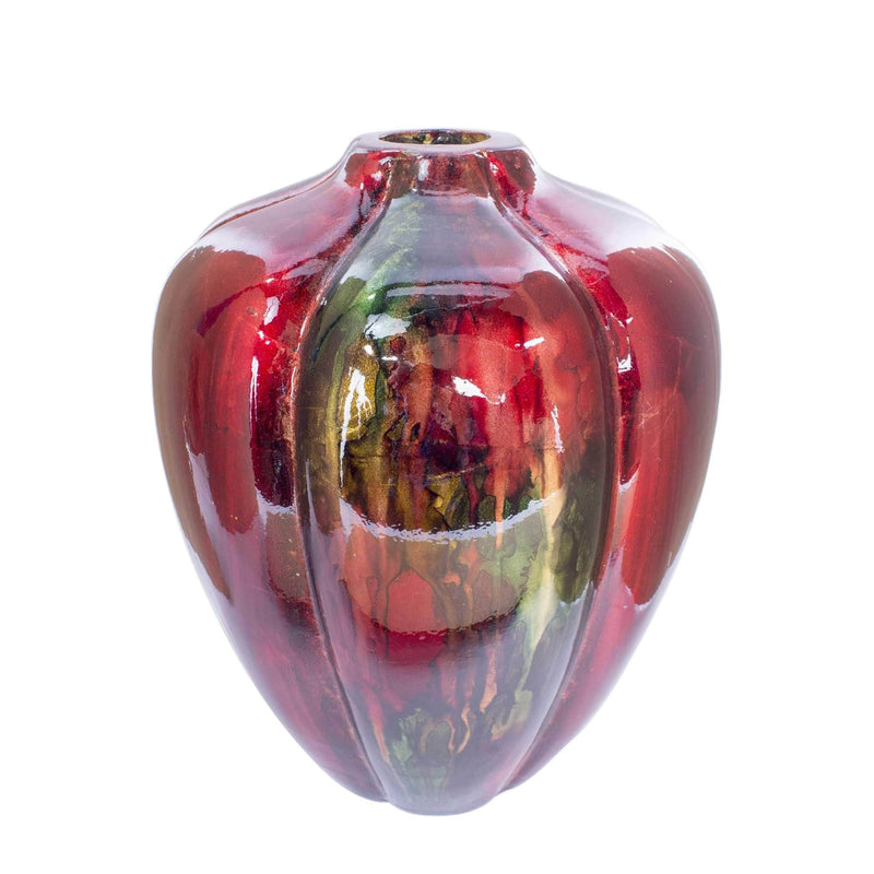 Vases Red Vase - 9'.75" X 9'.75" X 11'.75" Red, Green, Bronze Ceramic Foiled & Lacquered Sculpted Gourd Vase HomeRoots