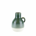 Vases Ribbed Patterned Ceramic Vase with Handle, Large, Green and White Benzara