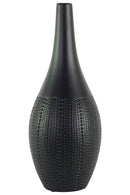 Vases Round Ceramic Bellied Vase With Elongated Neck, Large, Matte Black Benzara