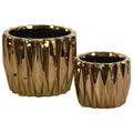 Vases Round Ceramic Vase With 3D Triangle Pattern, Set Of 2, Copper Benzara