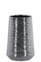 Vases Round Ceramic Vase With Combed Design, Medium, Silver Benzara