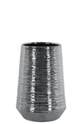 Vases Round Ceramic Vase With Combed Design, Small, Silver Benzara