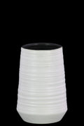 Vases Round Ceramic Vase With Combed Design, Small, White Benzara