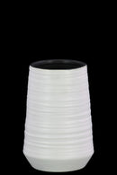 Vases Round Ceramic Vase With Combed Design, Small, White Benzara