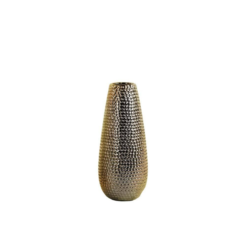 Vases Round Ceramic Vase With Dimpled Pattern, Small, Gold Benzara