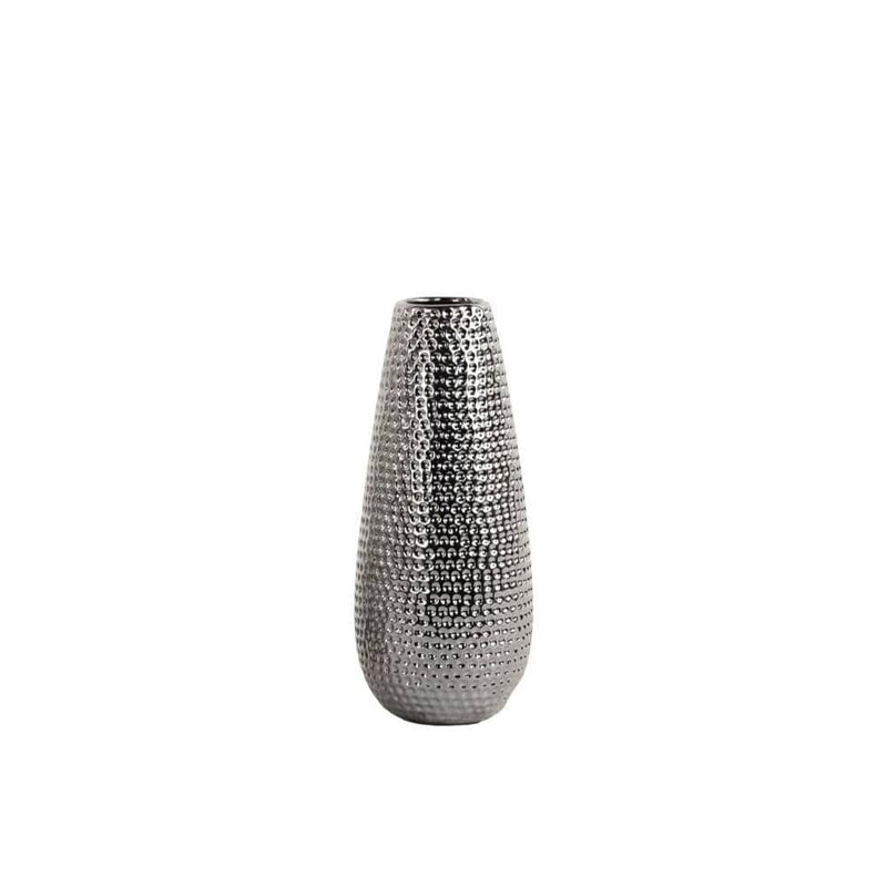 Vases Round Ceramic Vase With Dimpled Pattern, Small, Silver Benzara