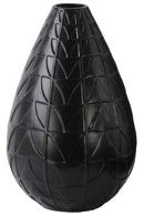 Vases Round Ceramic Vase With Embossed Triangle Design, Matte Black Benzara