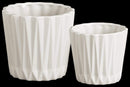 Vases Round Ceramic Vase With Ribbed Pattern, Set of 2, White Benzara