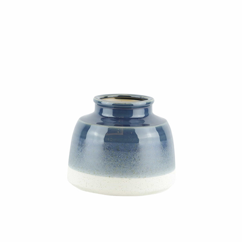 Vases Round Decorative Ceramic Vase in Dual Tone, Blue and White Benzara