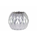 Vases Round Low Vase with Uneven Lip, Wave Design- Small- Silver- Benzara Benzara