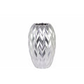 Vases Round Vase Embossed Wave Design and Rounded Bottom- Small- Silver- Benzara Benzara