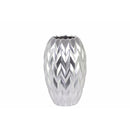 Vases Round Vase Embossed Wave Design and Rounded Bottom- Small- Silver- Benzara Benzara