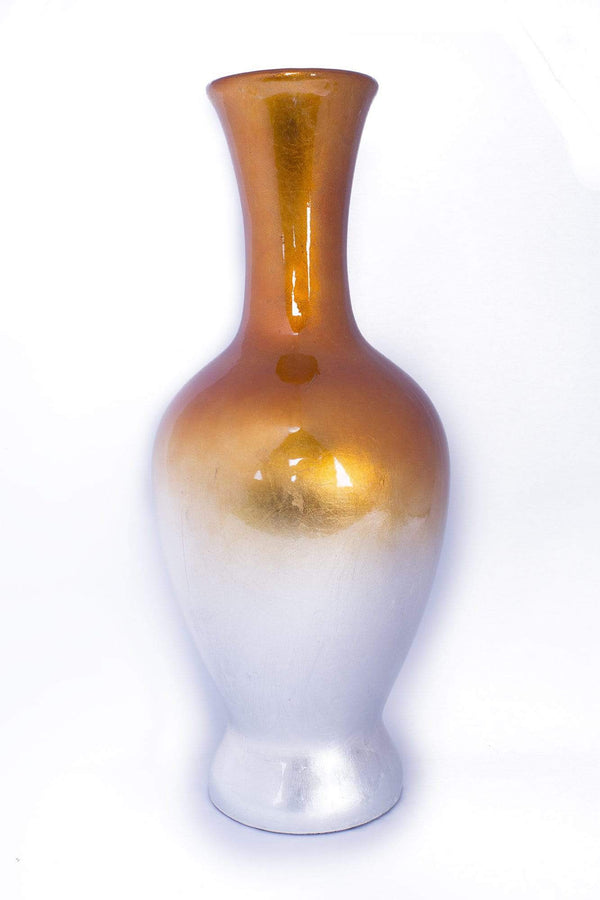 Vases Tall Floor Vases - 11" X 11" X 25" Orange And White Ceramic Lacquered Ceramic Vase HomeRoots