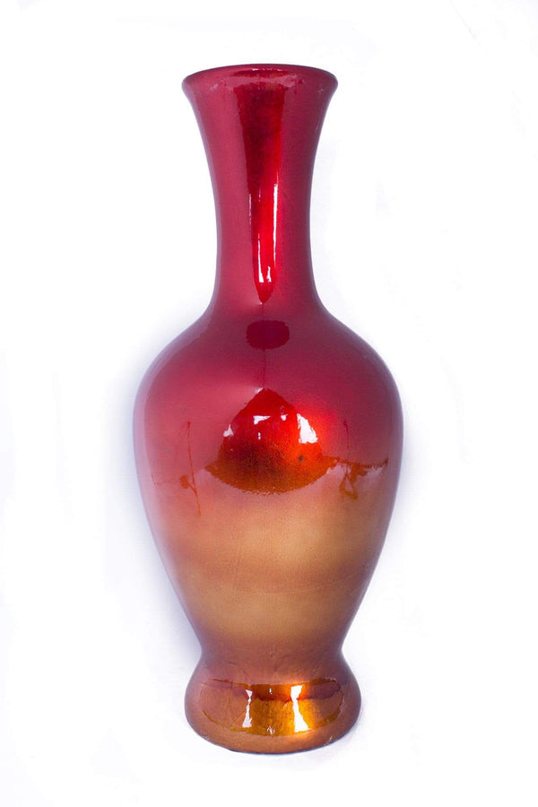 Vases Tall Floor Vases - 11" X 11" X 25" Red And Orange Ceramic Lacquered Ceramic Vase HomeRoots