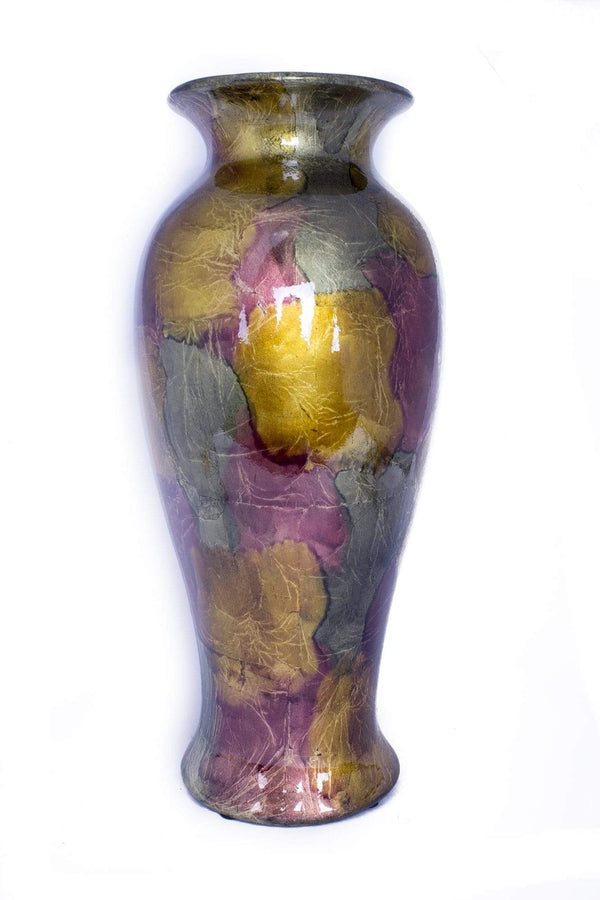 Vases Tall Floor Vases - 12'.75" X 12'.75" X 30'.75" Burgundy, Copper And Brown Ceramic Foiled & Lacquered Ceramic Vase HomeRoots