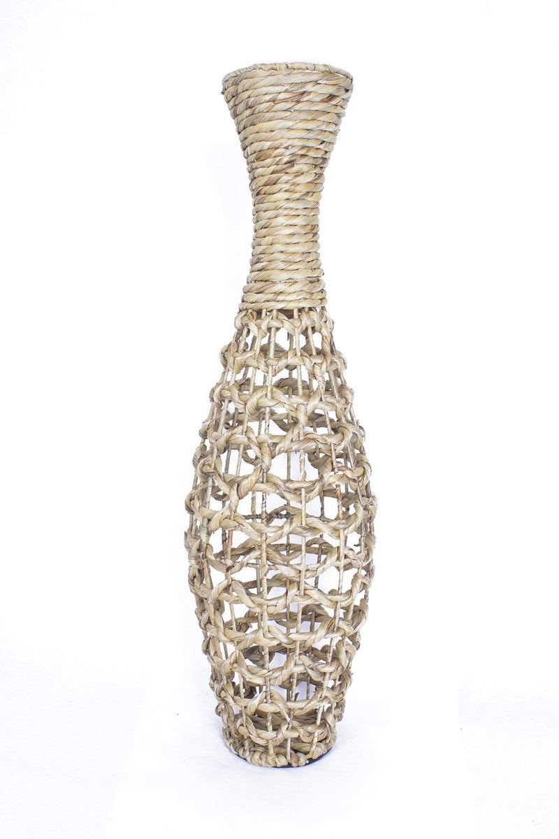 Vases Tall Floor Vases 12" X 12" X 38" Natural Water Hyacinth Water Hyacinth Woven Floor Vase 9755 HomeRoots