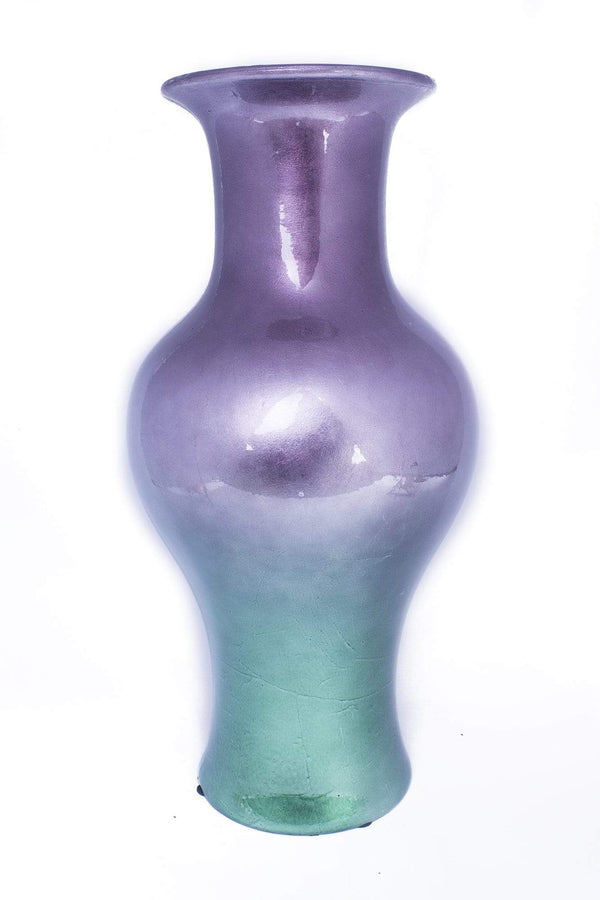 Vases Tall Floor Vases - 13" X 13" X 18" Purple And Aqua Ceramic Lacquered Ceramic Vase HomeRoots