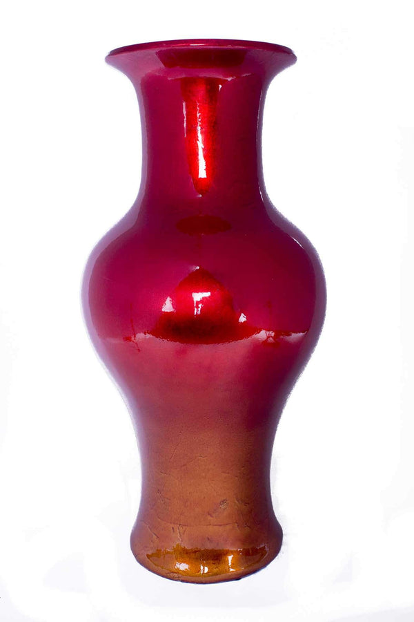 Vases Tall Floor Vases - 13" X 13" X 18" Red And Orange Ceramic Lacquered Ceramic Vase HomeRoots