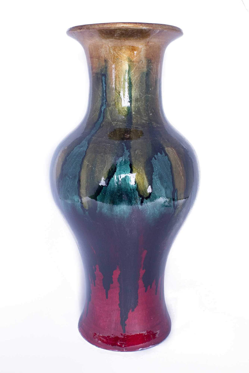 Vases Tall Floor Vases - 13" X 13" X 25" Gold, Green And Red Ceramic Foiled & Lacquered Ceramic Vase HomeRoots