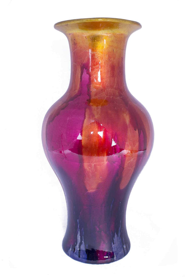 Vases Tall Floor Vases - 13" X 13" X 25" Yellow, Orange, Pink And Purple Ceramic Foiled & Lacquered Ceramic Vase HomeRoots