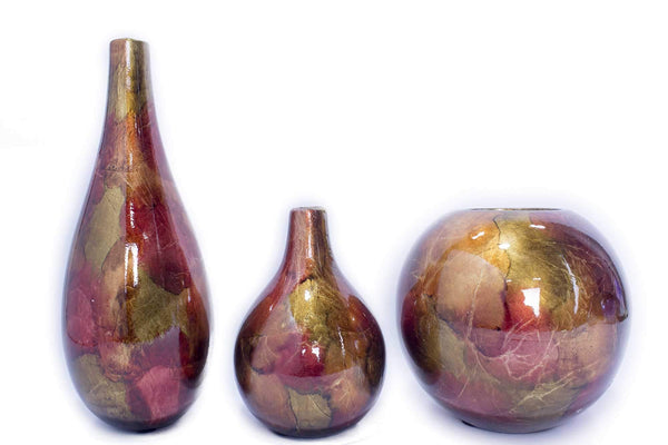 Vases Tall Floor Vases - 14" X 9'.75" X 16" Copper, Red And Gold Ceramic Piece Vase Set HomeRoots