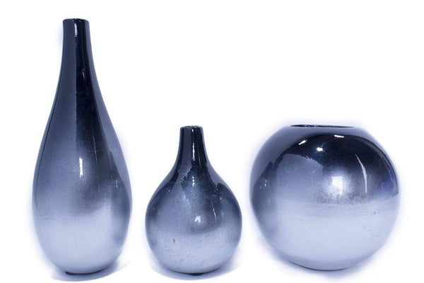 Vases Tall Floor Vases - 14" X 9'.75" X 16" Navy And Silver Ceramic Piece Vase Set HomeRoots