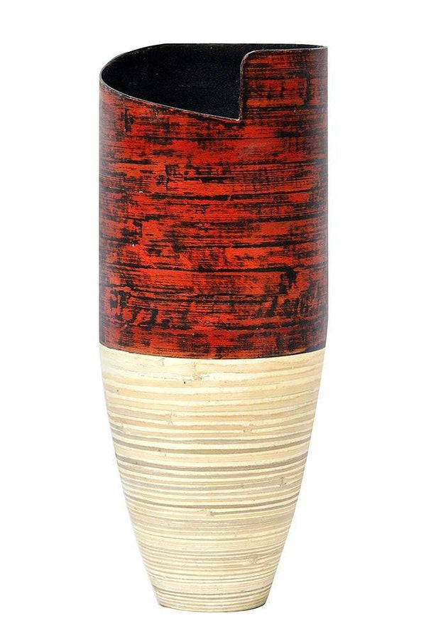 Vases Tall Vase - 10'.25" X 10'.25" X 25" Distressed Red & Natural Bamboo  Spun Bamboo Vase HomeRoots