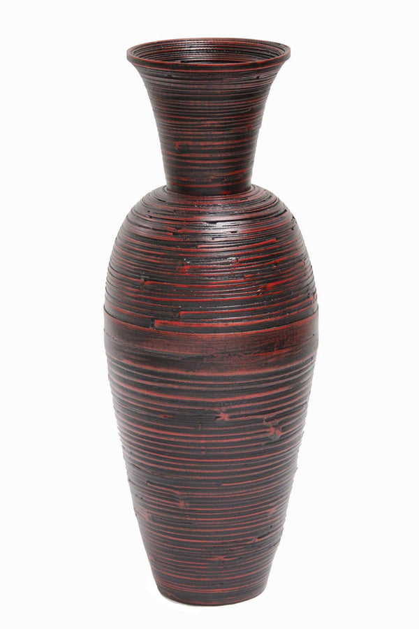 Vases Tall Vase - 10'.25" X 10'.25" X 27" Distressed Red Bamboo Spun Bamboo Vase HomeRoots
