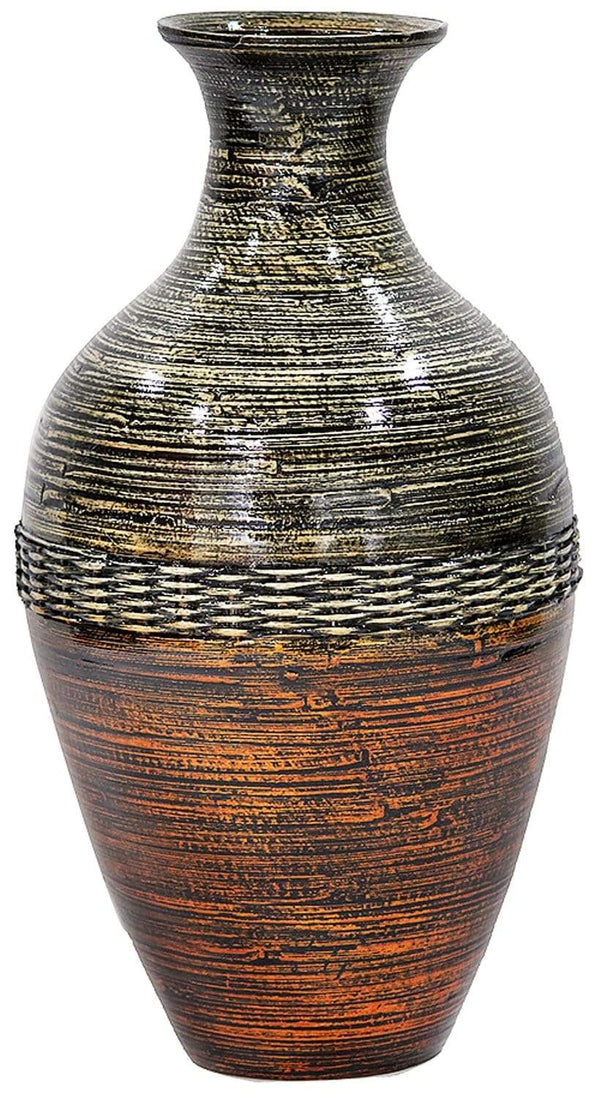 Vases Tall Vase - 10'.7" X 10'.7" X 20" Brown And Gold Bamboo Spun Bamboo Vase HomeRoots