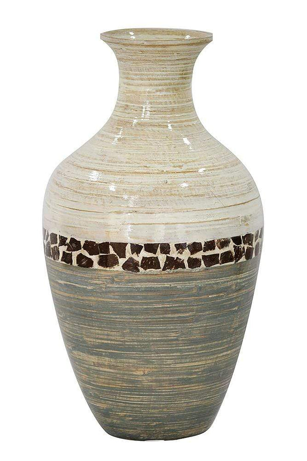 Vases Tall Vase - 10'.7" X 10'.7" X 20" White And Gray W/ Coconut Shell Bamboo Spun Bamboo Vase HomeRoots