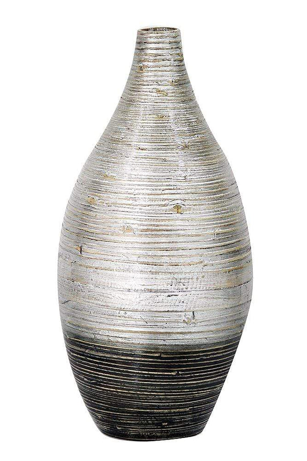 Vases Tall Vase - 10" X 10" X 20" Distressed Silver And Black Bamboo Spun Bamboo Vase HomeRoots