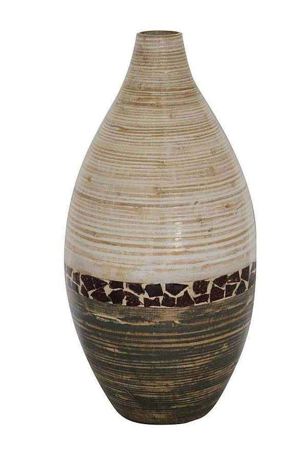 Vases Tall Vase - 10" X 10" X 20" White And Gray W/ Coconut Shell Bamboo Spun Bamboo Vase HomeRoots
