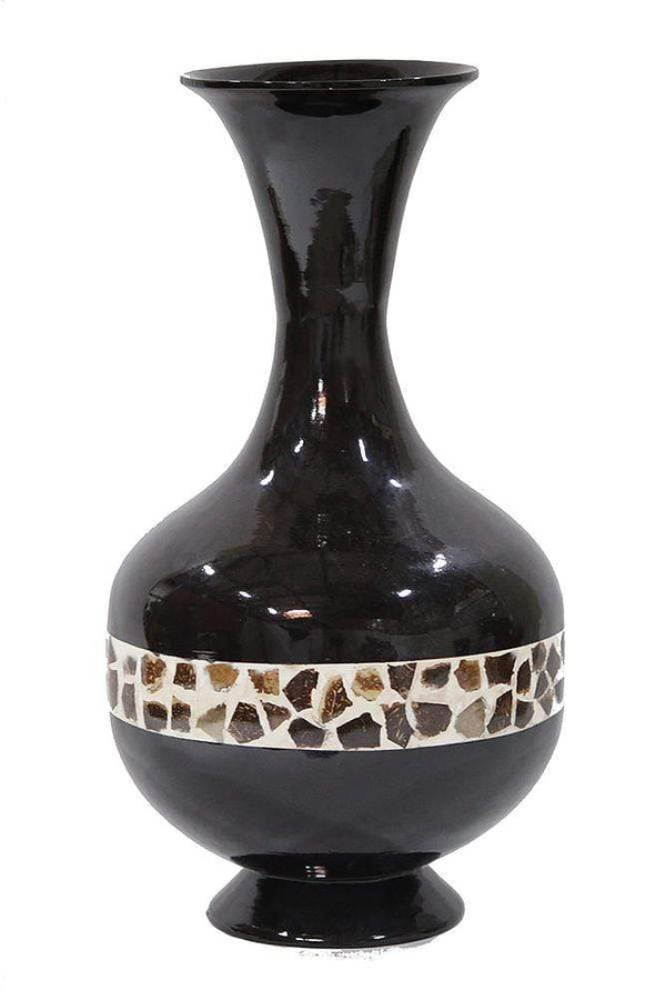 Vases Tall Vase - 12" X 12" X 22" Black Lacquer W/ Brown Coconut Shell Bamboo Spun Bamboo Vase HomeRoots