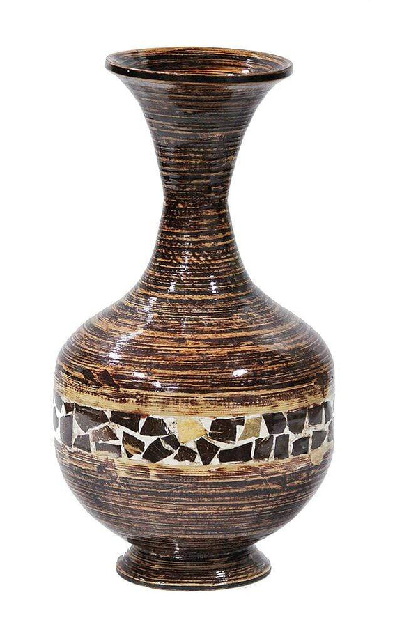 Vases Tall Vase - 12" X 12" X 22" Distressed Brown W/ Brown Coconut Shell Bamboo Spun Bamboo Vase HomeRoots