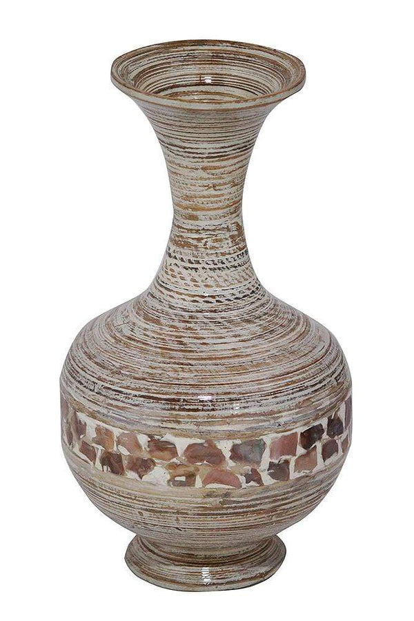 Vases Tall Vase - 12" X 12" X 22" Distressed White W/ Coconut Shell Bamboo Spun Bamboo Vase HomeRoots