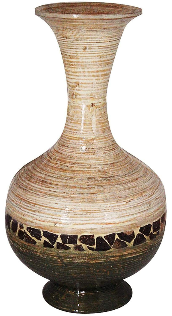Vases Tall Vase - 12" X 12" X 22" White And Gray W/ Coconut Shell Bamboo Spun Bamboo Vase HomeRoots