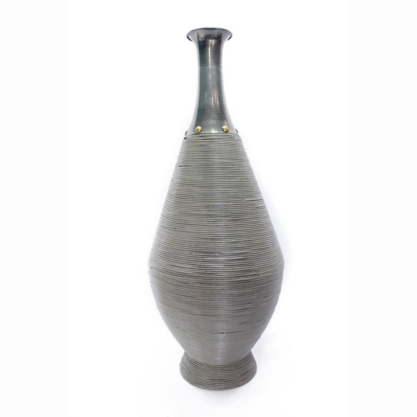 Vases Tall Vase - 13'.25" X 13'.25" X 34" Black Bamboo, Metal Bamboo Vase HomeRoots