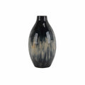 Textured Decorative Ceramic Vase with Tapered Bottom, Black and Beige