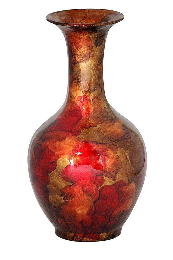Vases Vase - 10'.25" X 10'.25" X 18" Copper, Red And Gold Ceramic Foiled & Lacquered Ceramic Vase HomeRoots