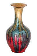 Vases Vase - 10'.25" X 10'.25" X 18" Gold, Green, Blue And Red Ceramic Foiled & Lacquered Ceramic Vase HomeRoots
