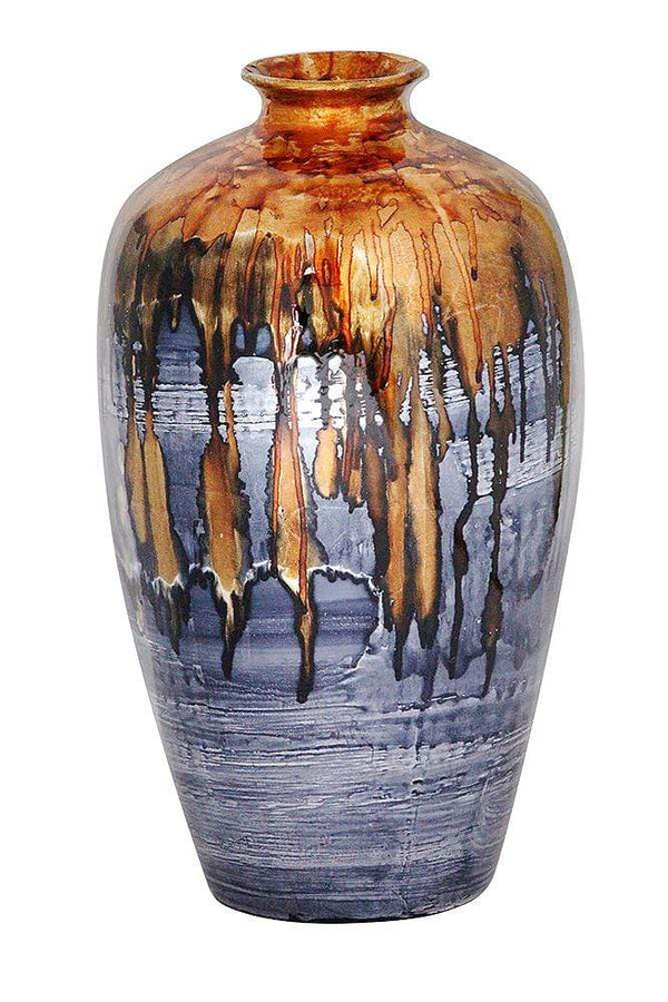 Vases Vase - 10'.5" X 10'.5" X 19" Copper And Pewter Ceramic Foiled & Lacquered Ceramic Vase HomeRoots