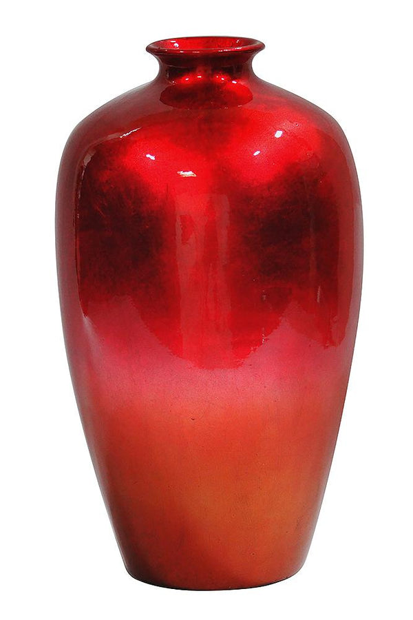 Vases Vase - 10'.5" X 10'.5" X 19" Red, Orange Ombre Ceramic Foiled & Lacquered Ceramic Vase HomeRoots