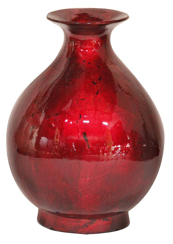 Vases Vase - 14'.5" X 14'.5" X 19" Red Ceramic Foiled & Lacquered Ceramic Vase HomeRoots