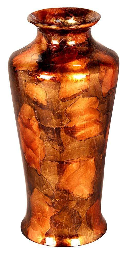 Vases Vase - 7" X 7" X 24'.5" Copper, Brown And Orange Ceramic Foiled & Lacquered Ceramic Floor Vase HomeRoots