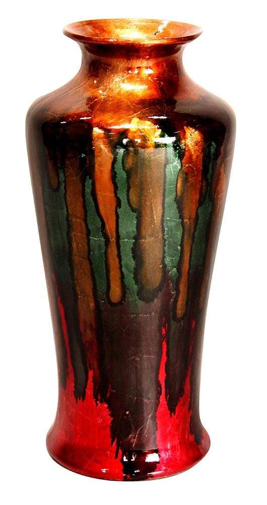 Vases Vase - 7" X 7" X 24'.5" Gold, Green, Blue And Red Ceramic Foiled & Lacquered Ceramic Floor Vase HomeRoots
