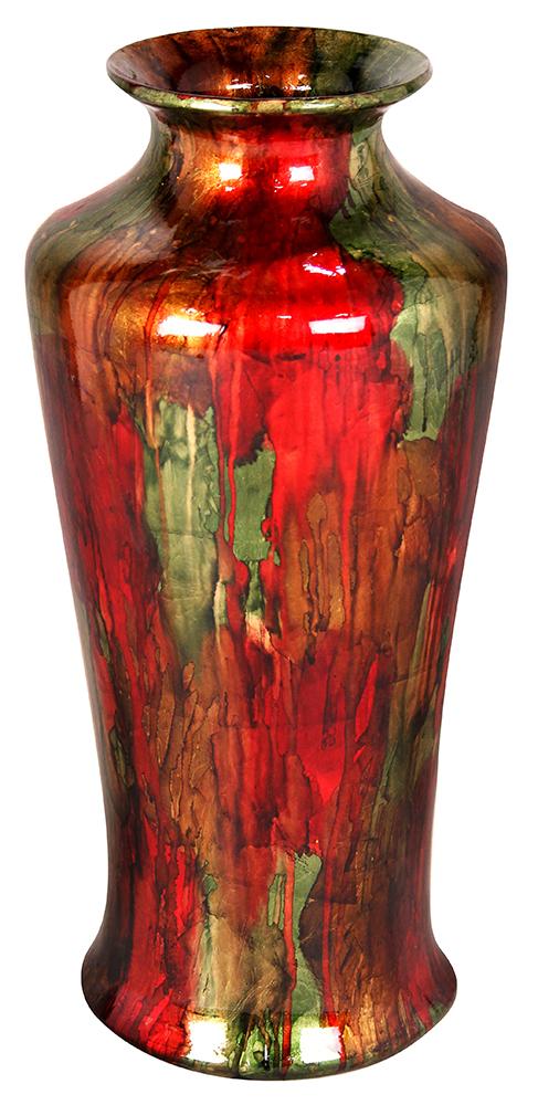 Vases Vase - 7" X 7" X 24'.5" Green, Red And Copper Ceramic Foiled & Lacquered Ceramic Floor Vase HomeRoots