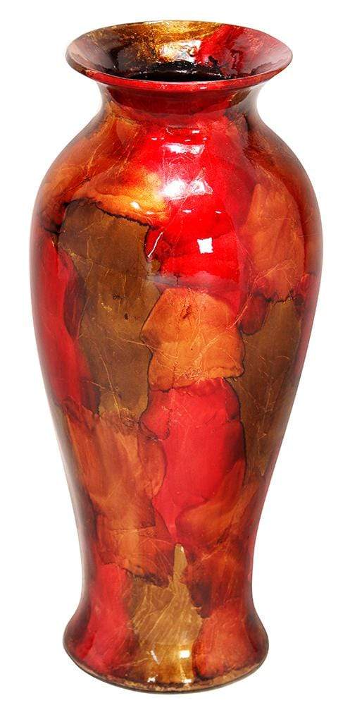 Vases Vase - 8'.75" X 8'.75" X 21'.25" Copper, Red And Gold Ceramic Foiled & Lacquered Ceramic Vase HomeRoots