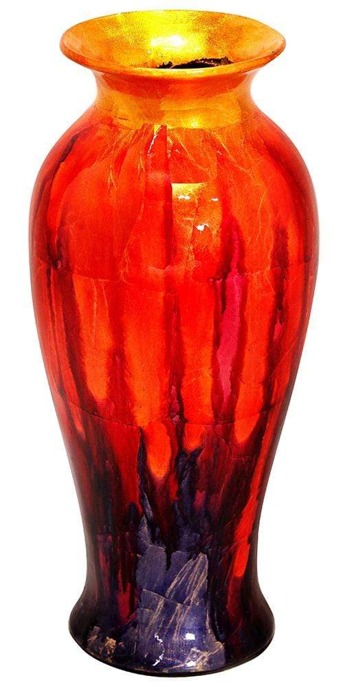 Vases Vase - 8'.75" X 8'.75" X 21'.25" Gold, Orange And Blue Ceramic Foiled & Lacquered Ceramic Vase HomeRoots