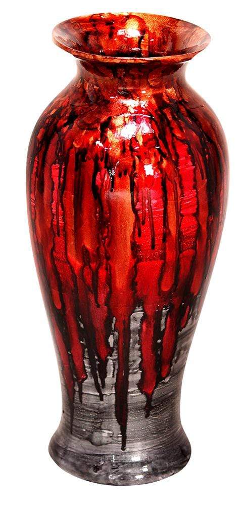 Vases Vase - 8'.75" X 8'.75" X 21'.25" Red And Gray Ceramic Foiled & Lacquered Ceramic Vase HomeRoots
